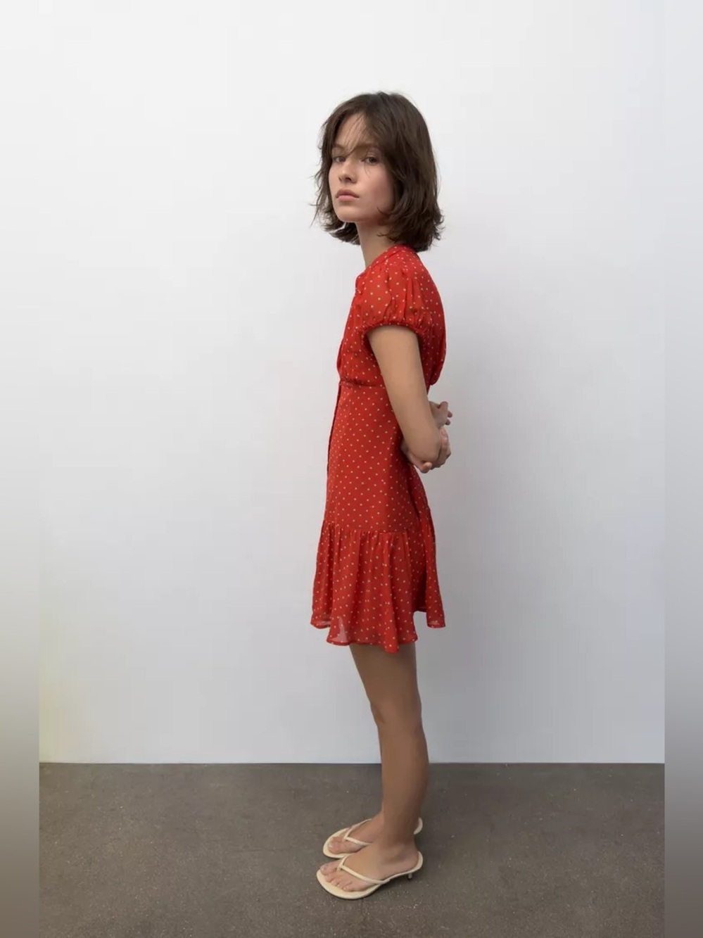 Zara Red Polka Dot Button-Front Mini Dress. POP - Picture 6 of 9